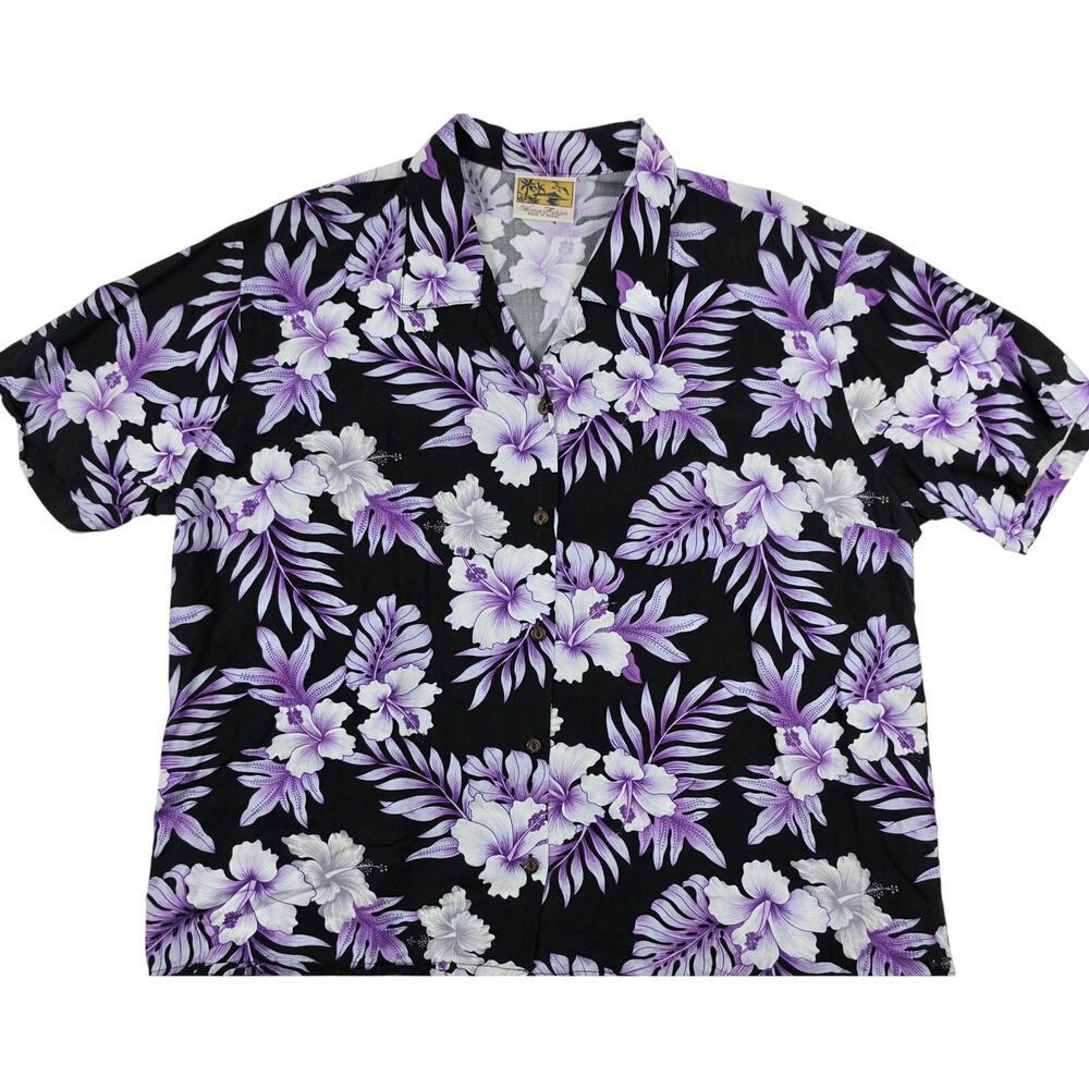 SOLD Winnie Fashion Mens Hawaiian Aloha Button Up Shirt XL Black Multicolor Flo